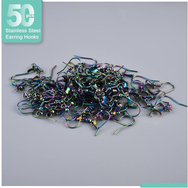 MENKEY Earring Hooks 50PCS/25Pairs, Stainless Steel Rainbow Ear Wires Fish Hooks, Hypo-allergenic Jewelry Findings Parts for DIY Jewelry Making - Image 3